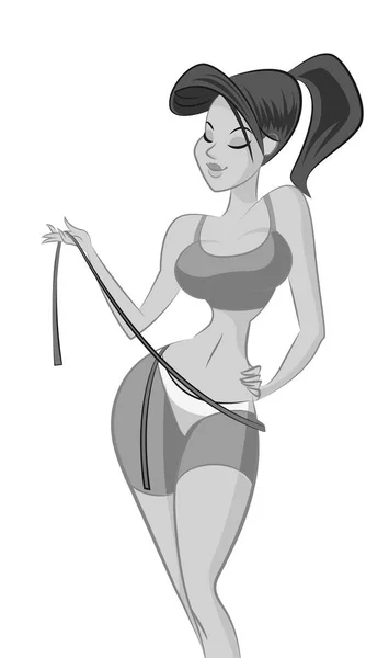 Mujer en forma con regla. Ilustración vectorial — Vector de stock