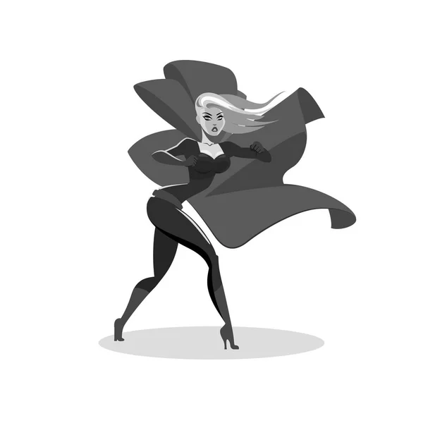 Une super-héroïne regarde autour. Soyez prêts. . — Image vectorielle
