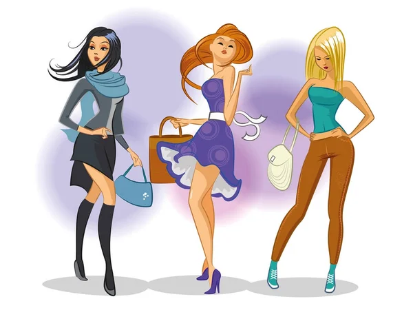 Tre donne di moda. Set di donne — Vettoriale Stock
