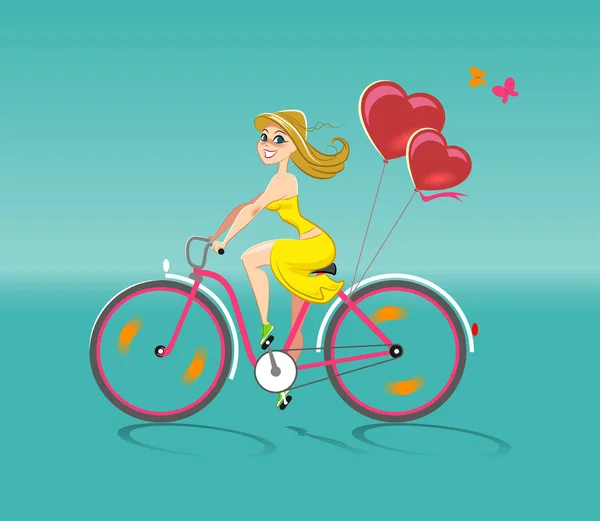 Влюблённая девушка ездит на велосипеде — стоковый вектор