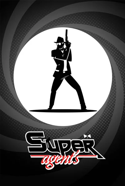 Super agent. Je pose devant la caméra. Dans un canon. Homme en noir . — Image vectorielle