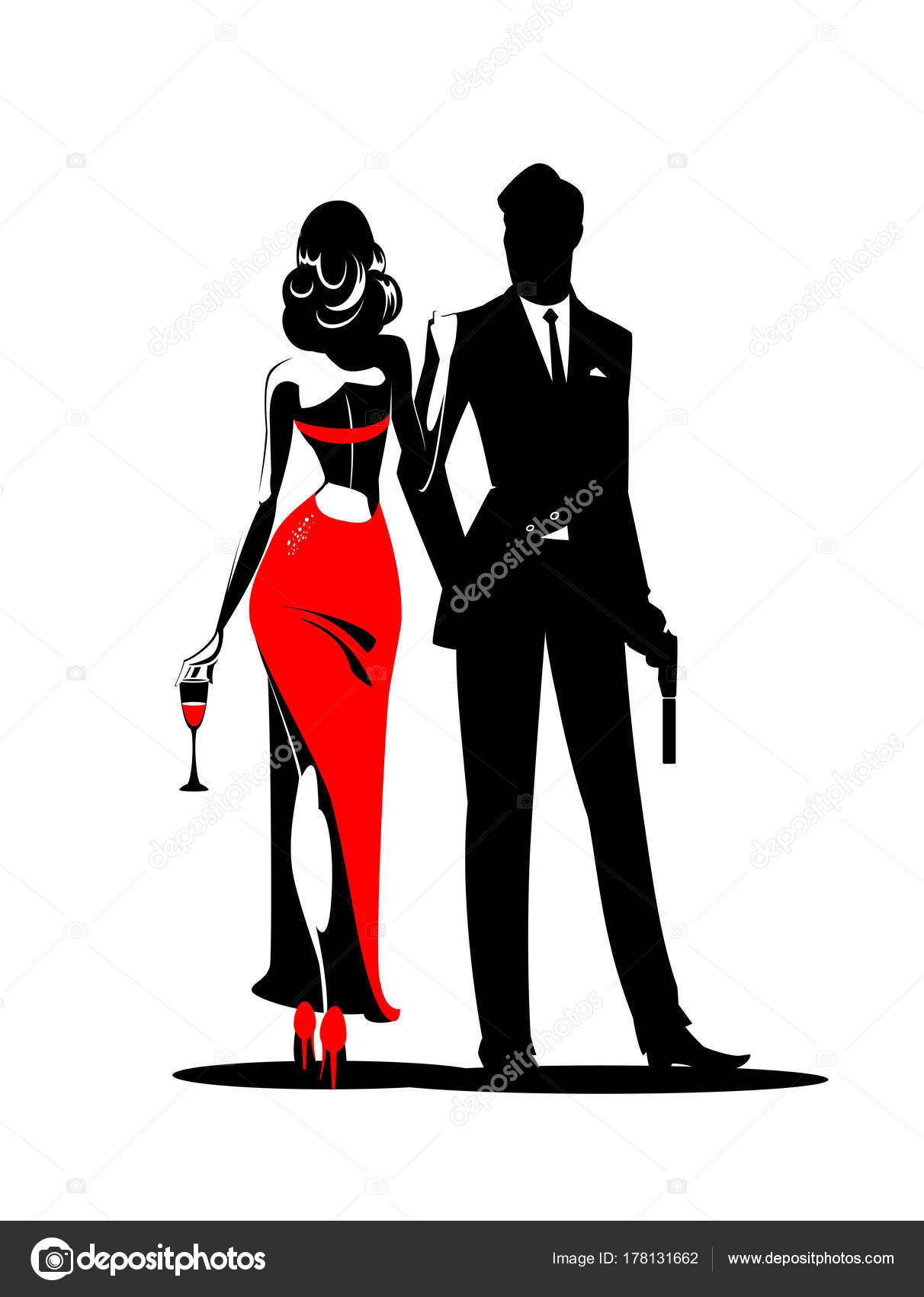 Secret Agent With Gun And Glass Woman In Red Turned His Back To Us Stock Vector By ©maxutov 