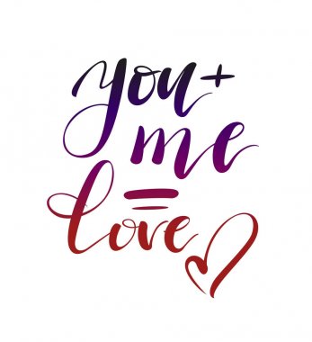 Sen ve ben sevgidir. Sevgililer günü tebrik kartı hat ile. Elle çizilmiş tasarım öğeleri. Modern fırça yazı el yazısı.