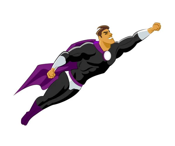 Superhéroe volando. Ropa negra violeta . — Vector de stock