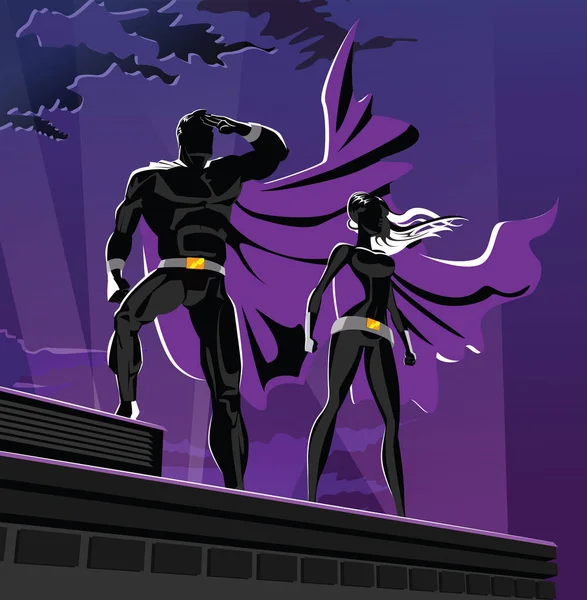 Superhelden-Paar. männliche und weibliche Superhelden — Stockvektor