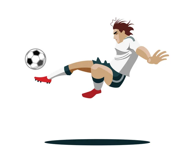 Jugador de fútbol jugando, corriendo y pateando pelota . — Archivo Imágenes Vectoriales