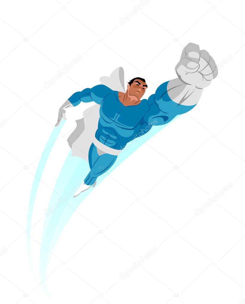 Poster. Superhero flying up. Isolated. Vector illustration