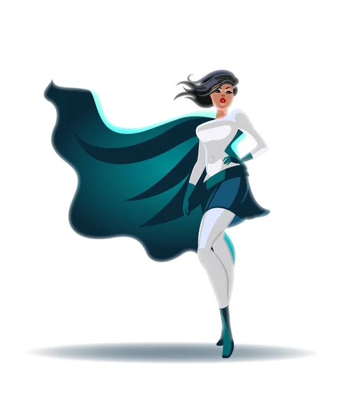 Hermosa supermujer en un traje de pose de orgullo . — Vector de stock