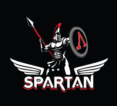 Spartalı amblemi kask ve kalkan. Siyah-beyaz logo