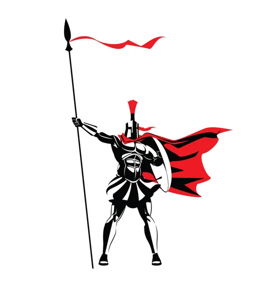 Spartan warrior in a helmet, with a spear and a shield. — Stock Vector