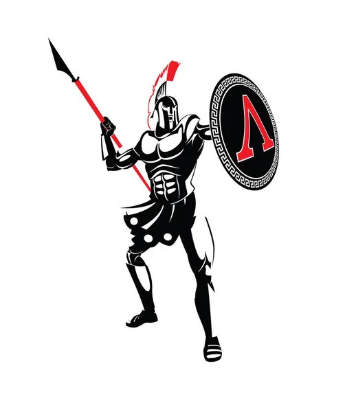 Спартанський воїна в шолом, з списом і щитом. Векторна Графіка