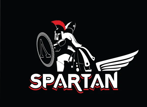 Lambang Spartan dengan helm dan perisai. Logo hitam-putih - Stok Vektor