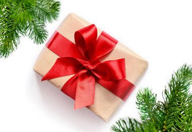 Ağaç dalları Noel hediye ve köknar. Üstten Görünüm