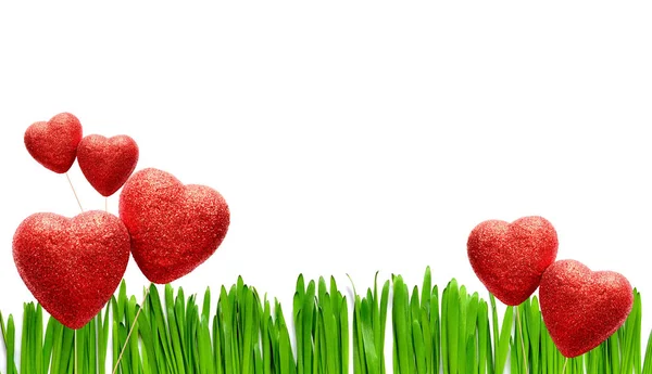 Día de San Valentín fondo con corazón y jardín de hierba verde . —  Fotos de Stock