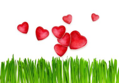 Kalp ve yeşil çim Bahçe Sevgililer günü arka plan.