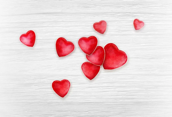Hearts on white wood background — Stock Photo, Image