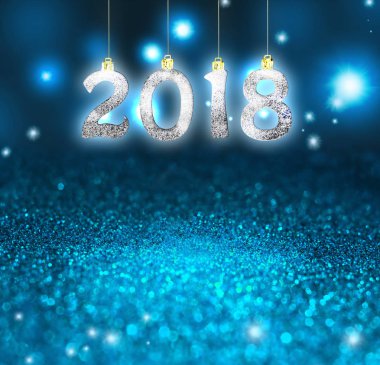 Gümüş parlak rakamını glitter arka plan üzerinde ayarlayın. Yeni yıl 2018 arka plan. Noel