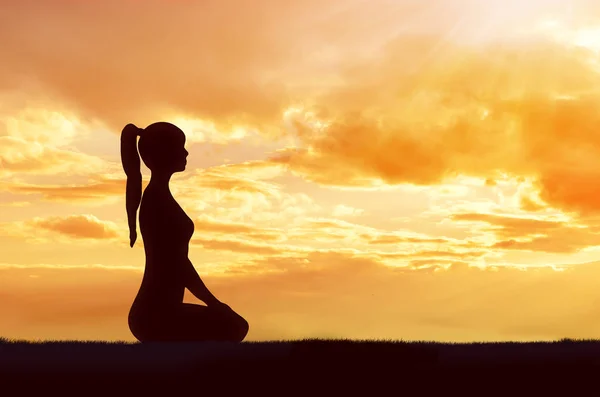 Silhouette of a woman sitting in a lotus pose against the sky — Stock Photo, Image