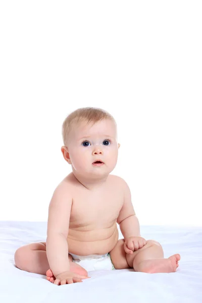 Adorable baby in pampers — Stock Photo, Image
