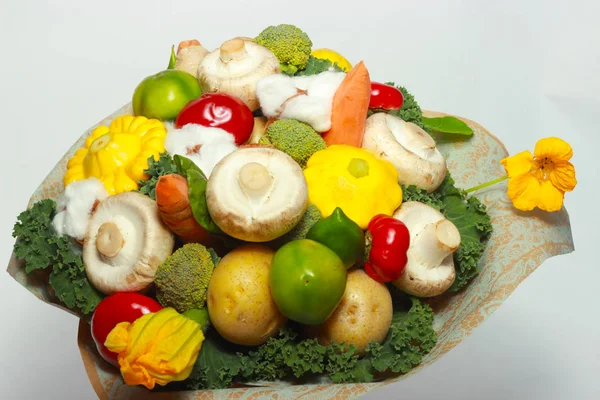 A bouquet of vegetables and fruits