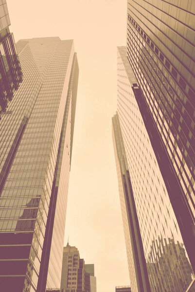 Urban architecture, tall, modern office buildings. Abstract. Dynamics, metropolis.