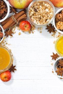 arka plan ve elma, dikey üstten görünüm pişirme için malzemeler