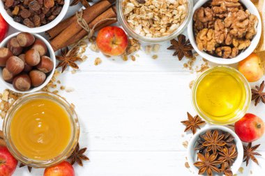 arka plan ve pişirme elma, üstten görünüm, closeup için malzemeler