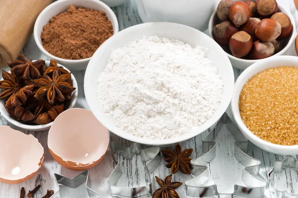 Ingredienser til baking og krydder, sett ovenfra – stockfoto