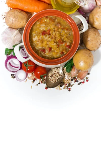 Gesundes Mittagessen, Suppe mit Bohnen und Gemüse — Stockfoto