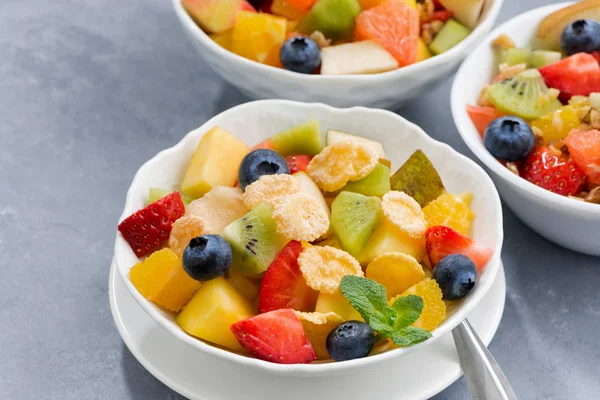 Assortment of fresh fruit salads, closeup — Stock Photo, Image