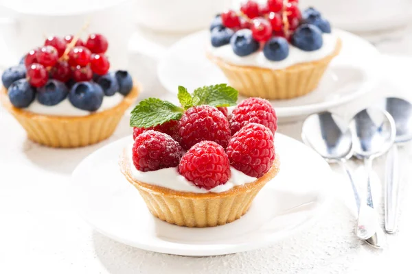 Mini tarts with cream and berries — Stock Photo, Image