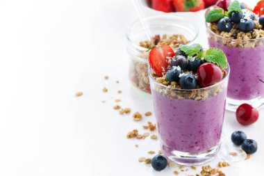 Yaban mersini tatlı taze meyveleri ve granola 