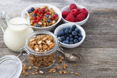 Cam Kavanoz granola, süt ve taze çilek ile