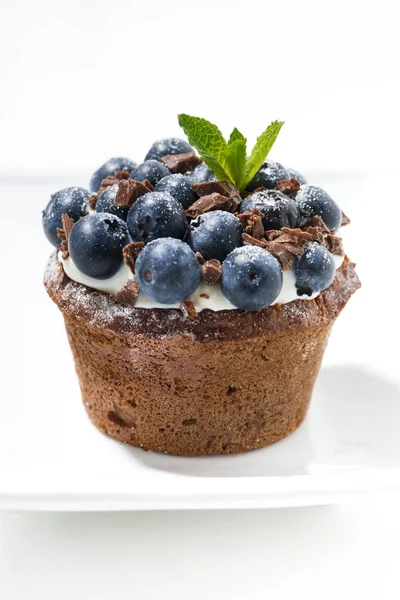 Schokoladenkuchen mit frischen Blaubeeren, senkrecht — Stockfoto