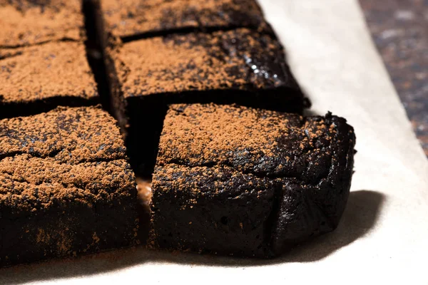 El postre - los brownies de chocolate, el primer plano —  Fotos de Stock