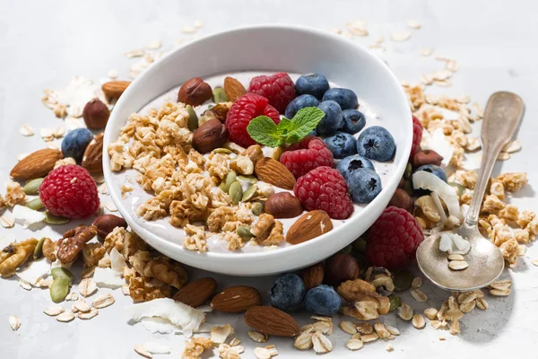 Homemade muesli with yogurt and berries — Stock Photo, Image