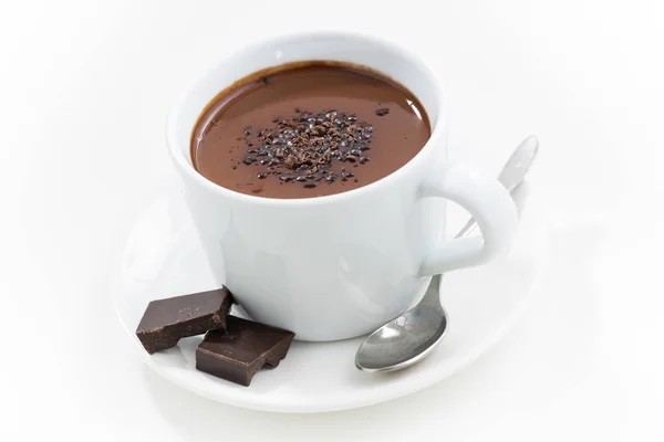 Warme chocolademelk in een cup, close-up, bovenaanzicht — Stockfoto