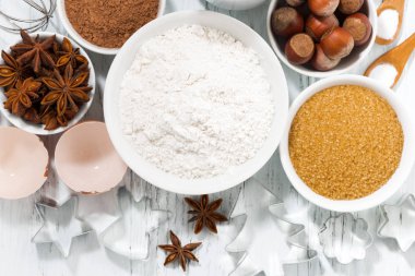 pişirme ve baharat, üstten görünüm portre için malzemeler