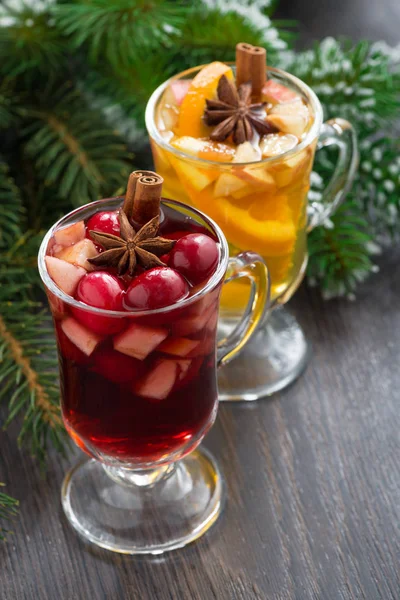 Spicy Christmas drinks on wooden table — Stock Photo, Image