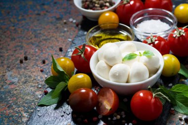 Mozzarella peyniri, taze sebze ve baharatlar