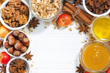 arka plan ve elma, üstten görünüm pişirme için malzemeler