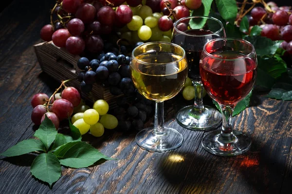 Assortment of wine on wooden table, top view — Stock Photo, Image