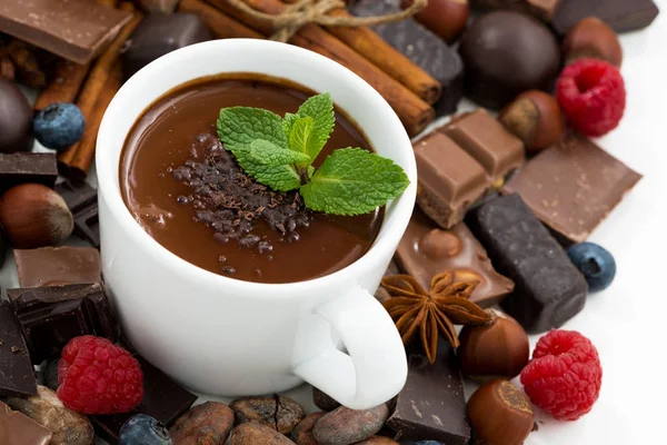 Hot chocolate with mint and ingredients — Stock Photo, Image