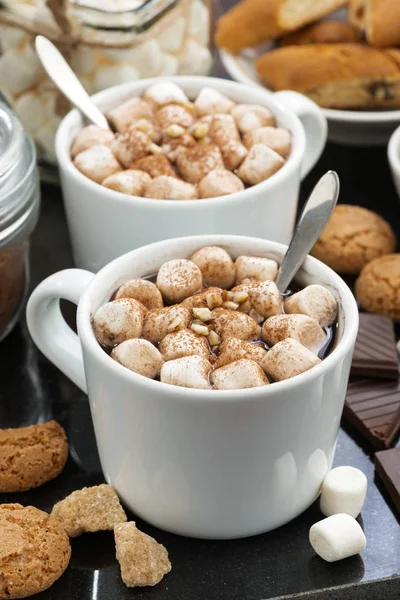 Какао с зефиром и печеньем, вертикальные — стоковое фото