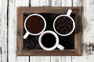 Kahve - zemin, tahıl ve içecek üç tür 