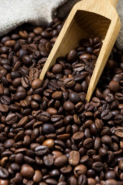 Bag of roasted coffee beans, concept photos, vertical — Stock Photo, Image