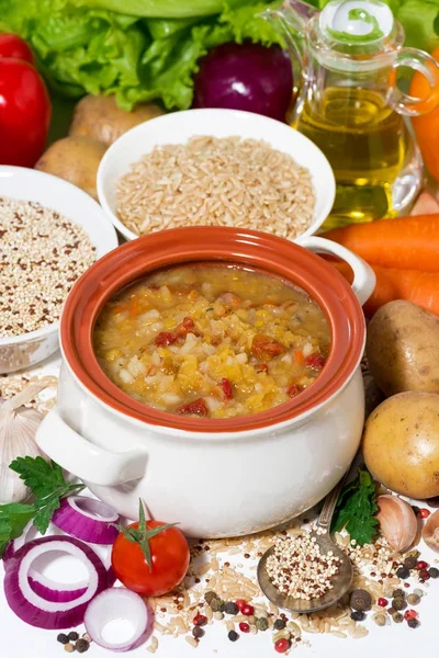 Sağlıklı yemek, sebze, dikey ve mercimek çorbası — Stok fotoğraf