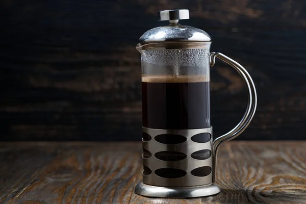 freshly brewed coffee in the french press