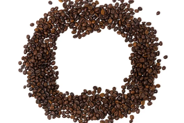 Fondo blanco con granos de café, vista superior — Foto de Stock