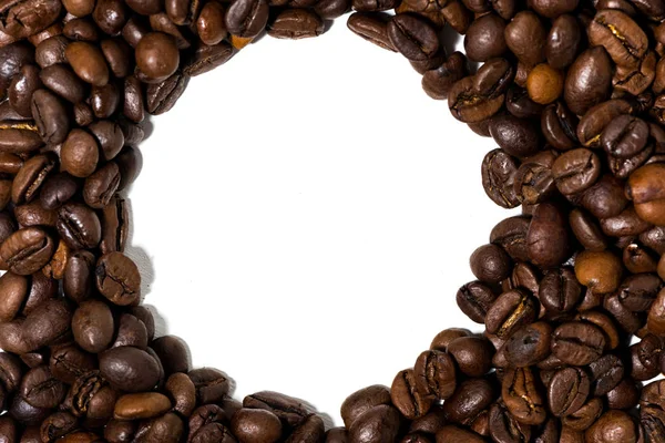 White background with coffee beans, closeup — Stock Photo, Image